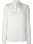 Dolce & Gabbana Pussy Bow Blouse, Women's, Size: 46, Nude/neutrals, Silk/spandex/elastane