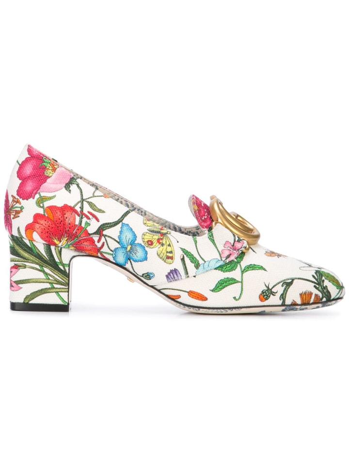 Gucci Double G Flora Pumps - White