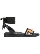 Tosca Blu Embellished Ankle Wrap Around Strap Sandals - Black
