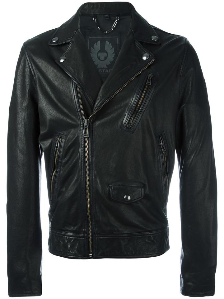 Belstaff Zip Up Biker Jacket, Men's, Size: 52, Black, Leather/viscose