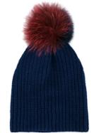 Inverni Two-tone Fur Pom Pom Beanie, Women's, Blue, Wool/cashmere