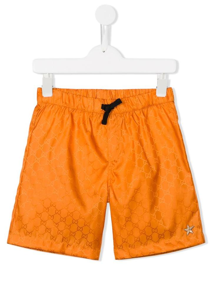 Gucci Kids Gg Swim Shorts, Size: 12 Yrs, Yellow/orange