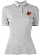 Dolce & Gabbana Sequin Strawberry Patch Polo Shirt, Women's, Size: 40, Grey, Cotton/viscose/polyamide