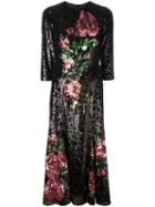 Dolce & Gabbana Rose Embroidered Sequin Dress, Women's, Size: 42, Black, Polyamide/spandex/elastane/silk