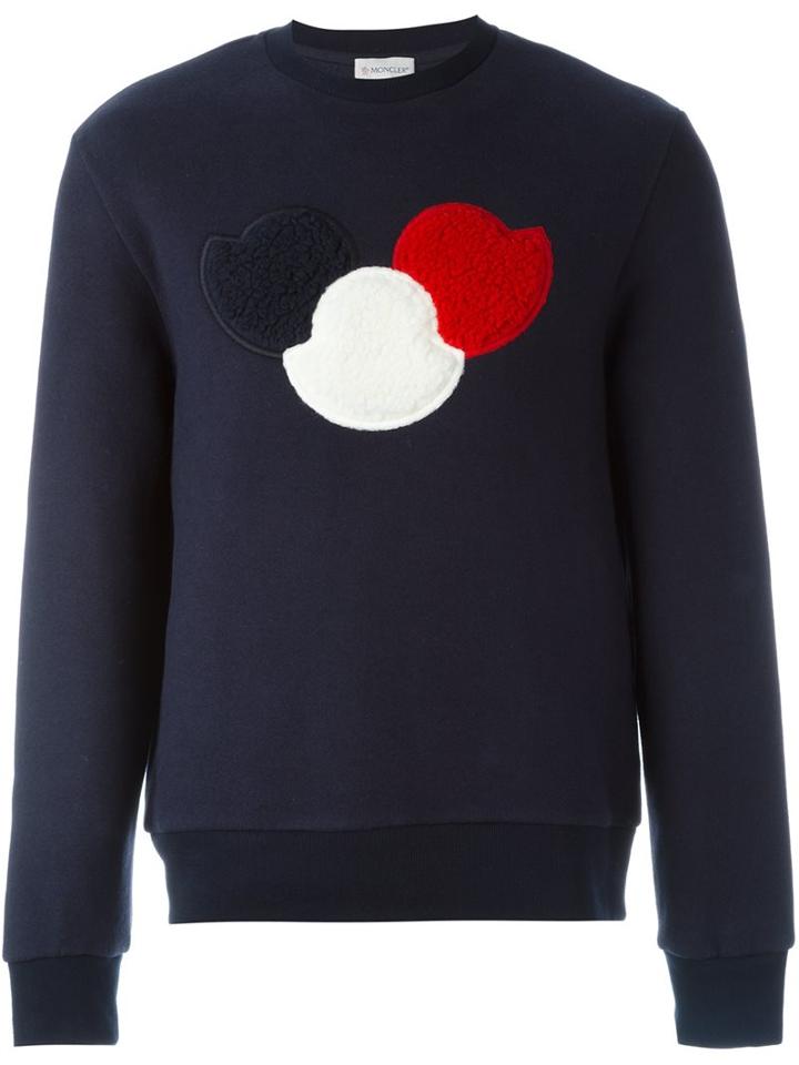 Moncler Logo Plaque Sweatshirt, Men's, Size: Large, Blue, Cotton/lyocell/acrylic/polyester