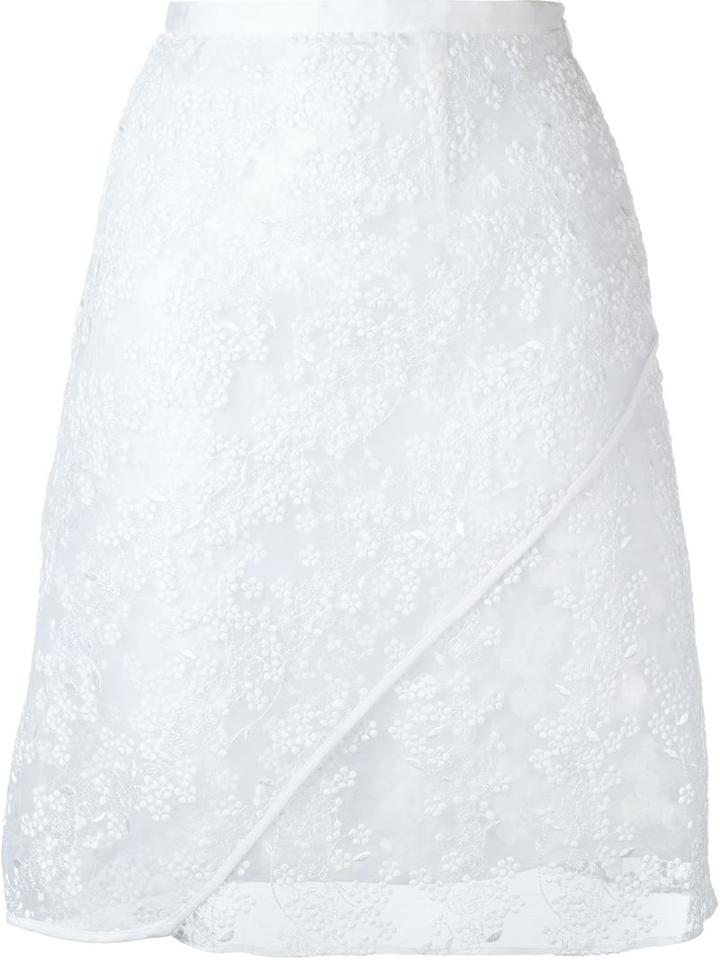 Carven Embroidered Organza Skirt, Women's, Size: 36, White, Polyester