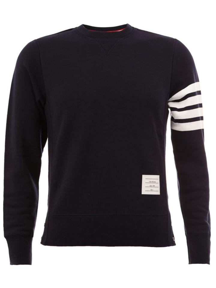 Thom Browne Striped Sleeve Detail Sweatshirt, Men's, Size: 2, Blue, Cotton/nylon/polyurethane