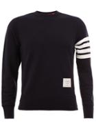 Thom Browne Striped Sleeve Detail Sweatshirt, Men's, Size: 2, Blue, Cotton/nylon/polyurethane