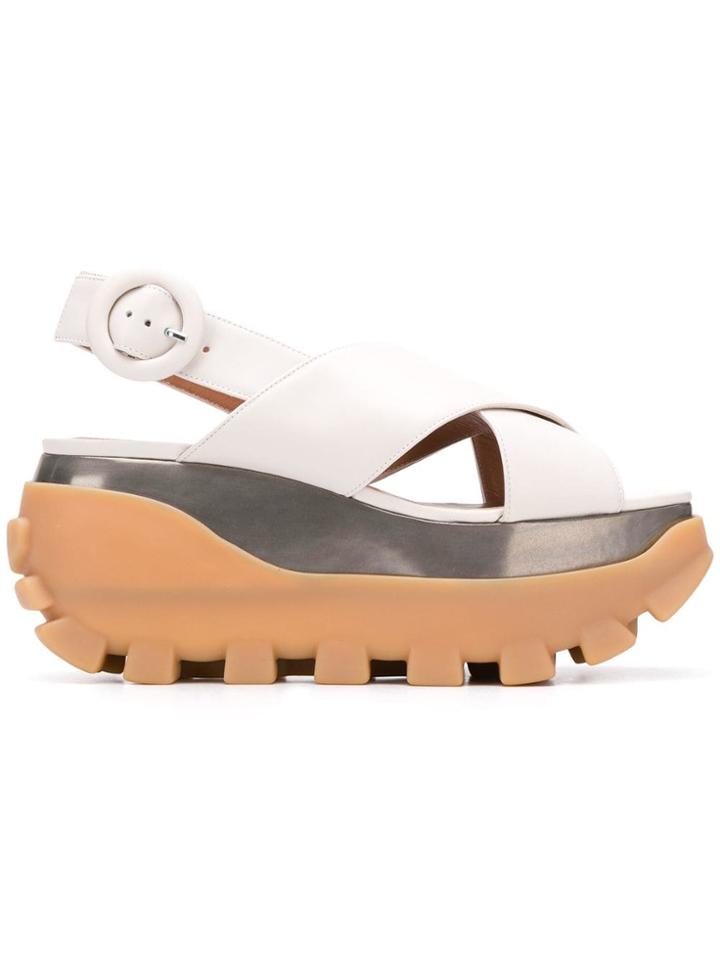 Marni Crossover Strap Platform Sandals - White