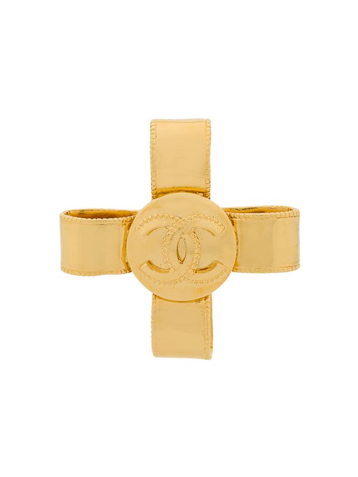 Chanel Vintage Logo Bow Brooch - Metallic