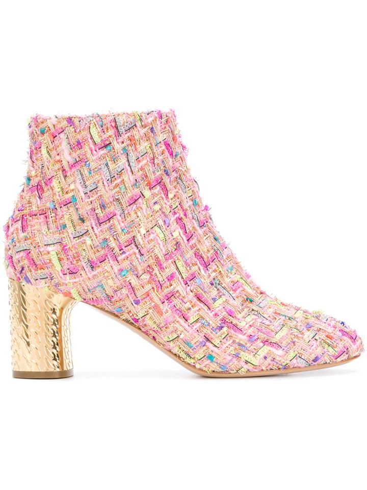 Casadei Metallic Heel Tweed Boots - Multicolour