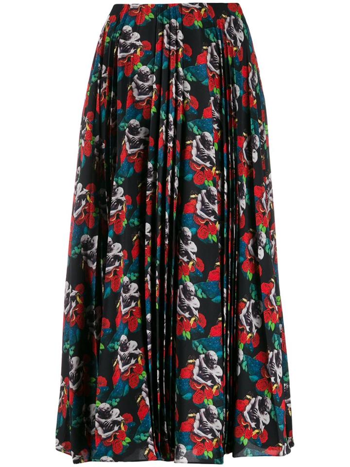 Valentino X Undercover Lovers Print Pleated Skirt - Black
