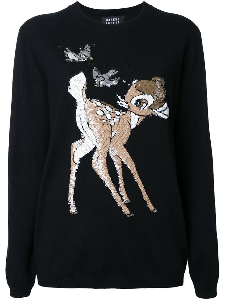 Markus Lupfer 'bambi' Sequin Appliqué Pullover, Women's, Size: Medium, Black, Cashmere