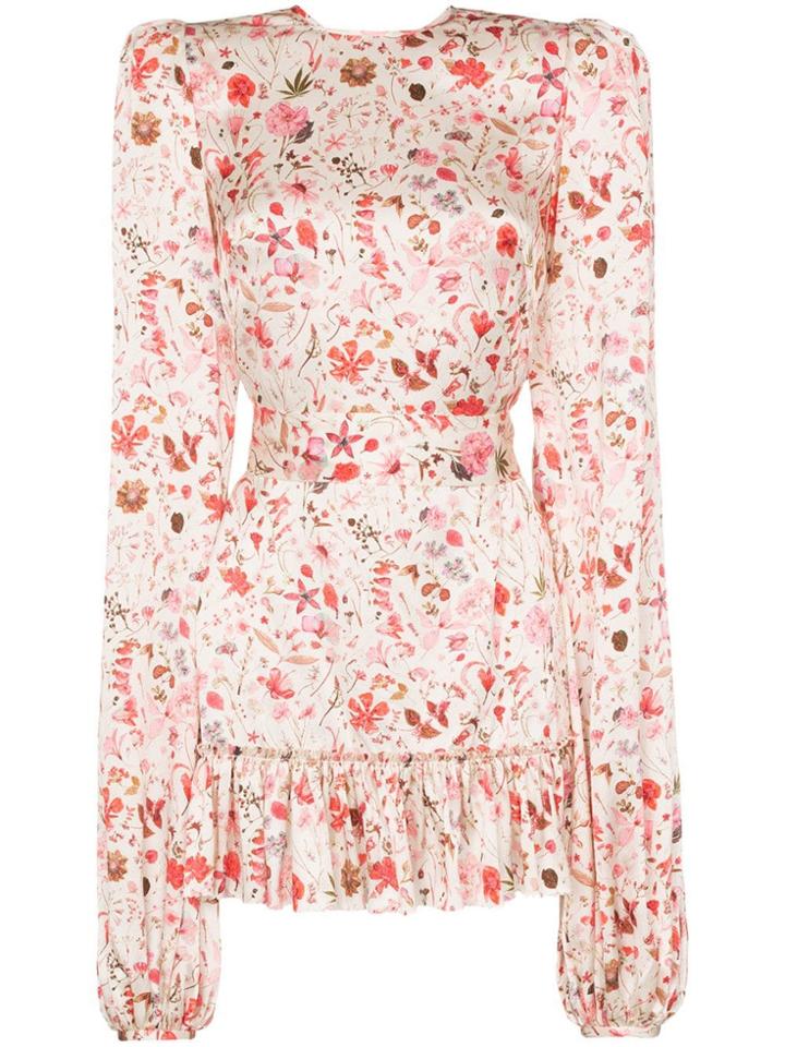 The Vampire's Wife Belle Floral Print Volume Sleeve Silk Dress - White