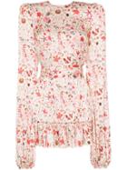 The Vampire's Wife Belle Floral Print Volume Sleeve Silk Dress - White