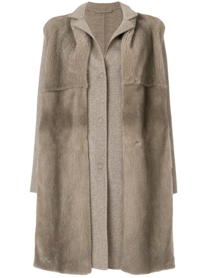 Manzoni 24 Single Breasted Coat With Removable Fur Scarf - Nude &