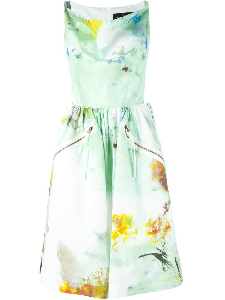 Vivienne Westwood Anglomania Paint Print Flared Midi Dress, Women's, Size: 38, Green, Cotton/polyester