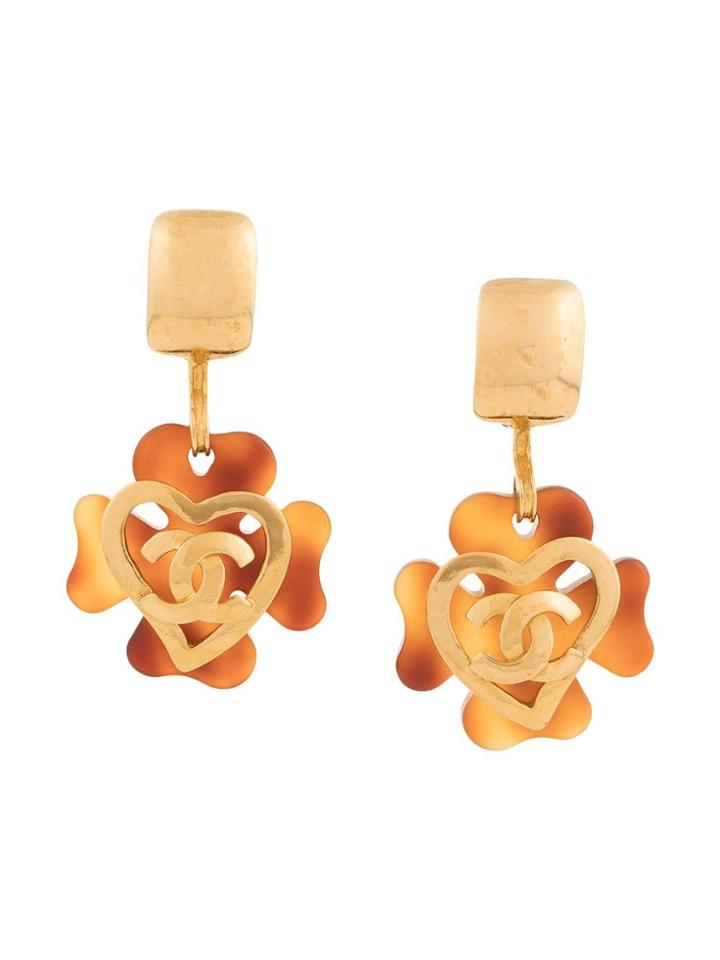 Chanel Vintage Tortoiseshell Clover Swing Earrings - Gold