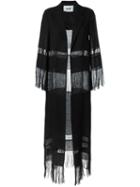 Msgm Stripe Sheer Panel Fringed Hem Single Breasted Coat