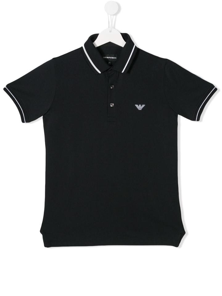 Emporio Armani Kids Teen Striped Trim Polo Shirt - Blue