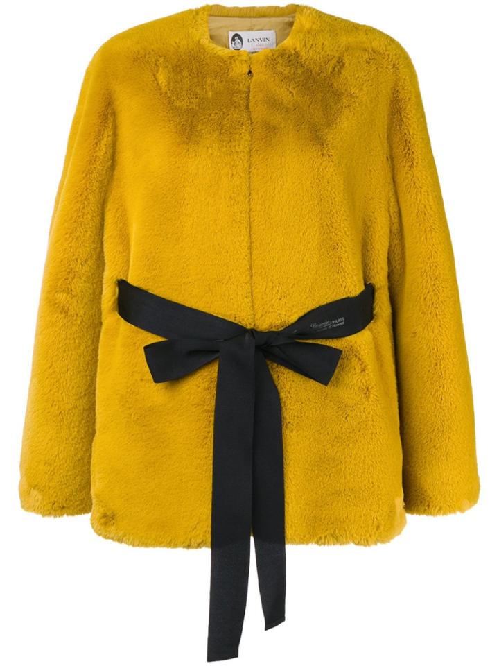 Lanvin Faux Fur Belted Jacket - Yellow & Orange