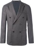 Z Zegna Double Breasted Houndstooth Jacket, Men's, Size: 52, Grey, Cotton/cupro/wool