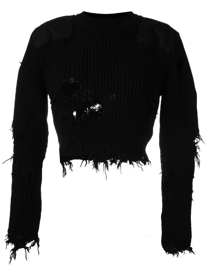 Yeezy Season 3 Destroyed Cropped Military Rib Jumper With Patches, Women's, Size: Xs, Black, Wool/cotton