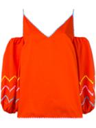 Anna October - Puff-sleeve Cold Shoulder Top - Women - Cotton - S, Yellow/orange, Cotton