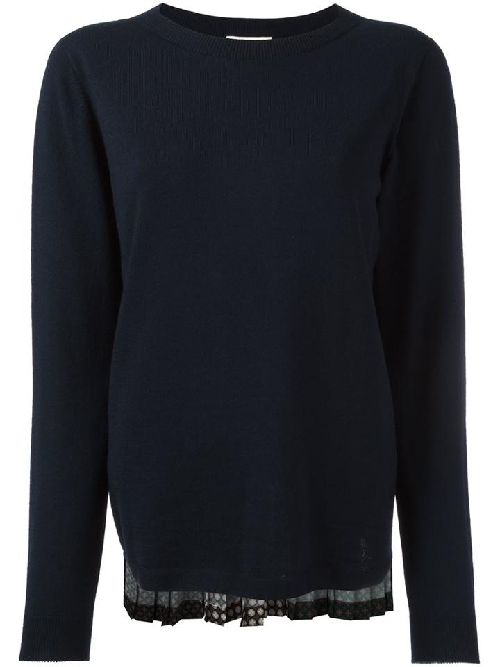 Semicouture Pleated Back Jumper, Women's, Size: Large, Blue, Polyester/merino