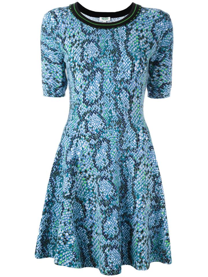 Kenzo Snakeskin Effect Knitted Dress, Women's, Size: 40, Blue, Cotton/spandex/elastane
