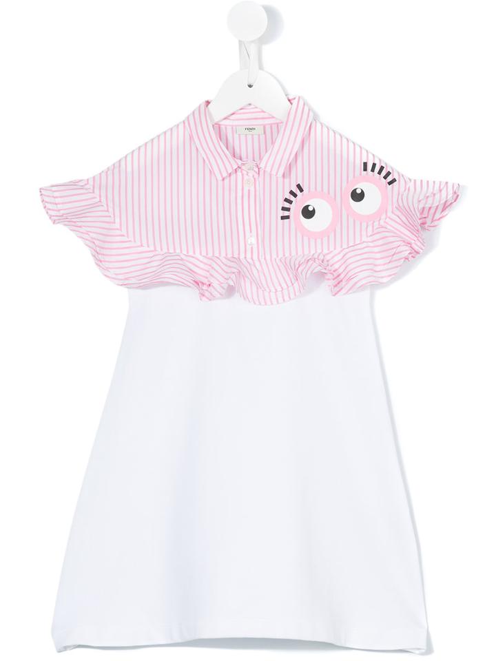 Fendi Kids - Striped Detail Dress - Kids - Cotton/polyester/spandex/elastane - 8 Yrs, White