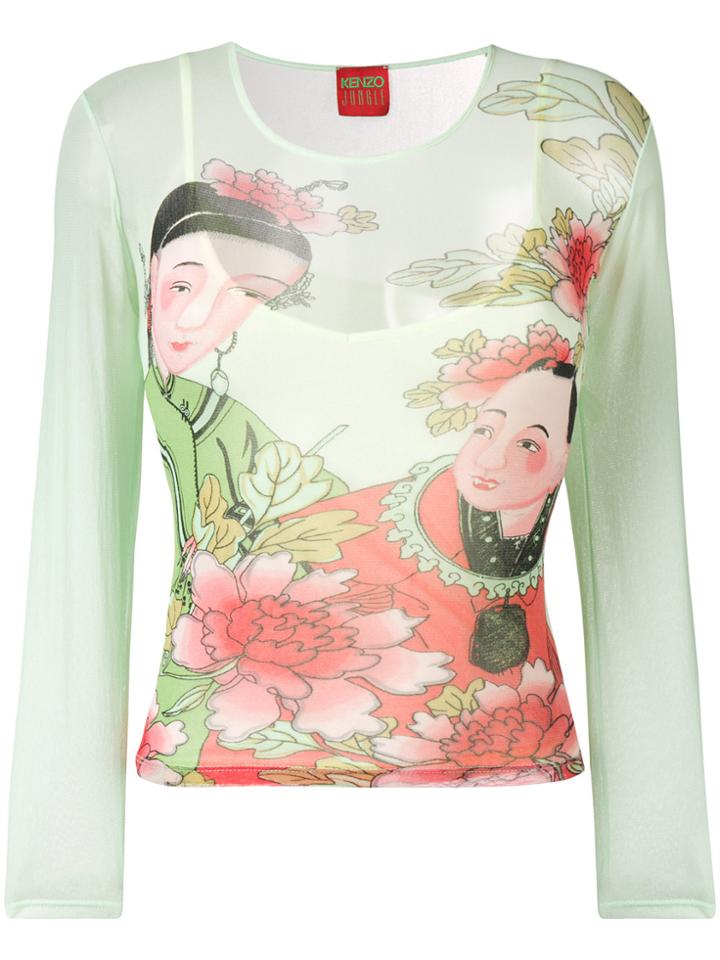 Kenzo Vintage Japanese Print Sheer Blouse - Green