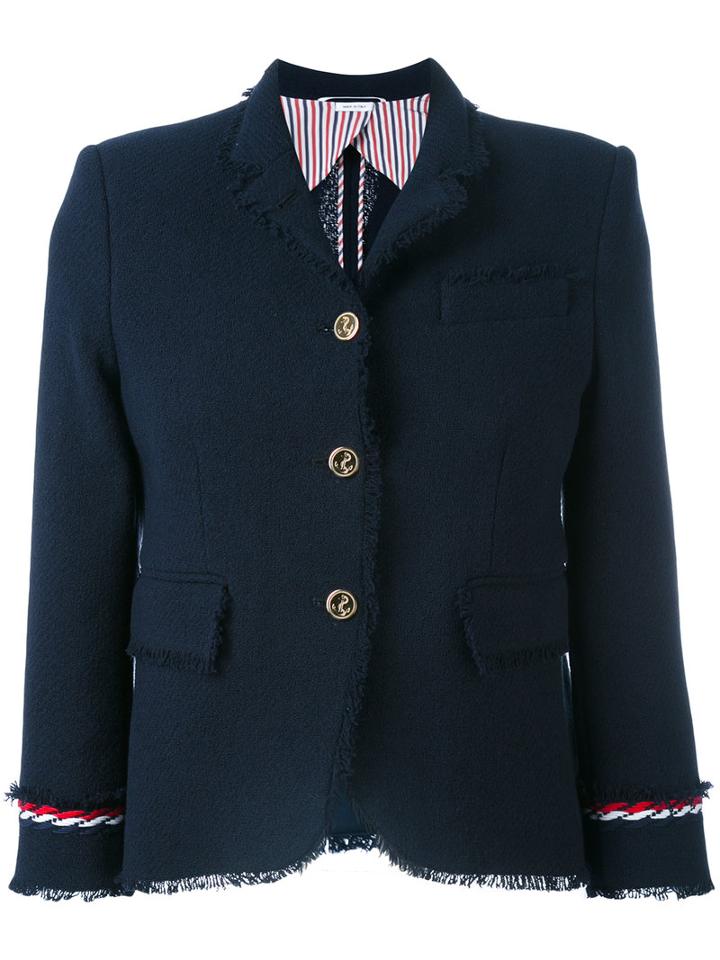 Thom Browne - Contrast Hem Blazer - Women - Silk/cotton - 42, Blue, Silk/cotton