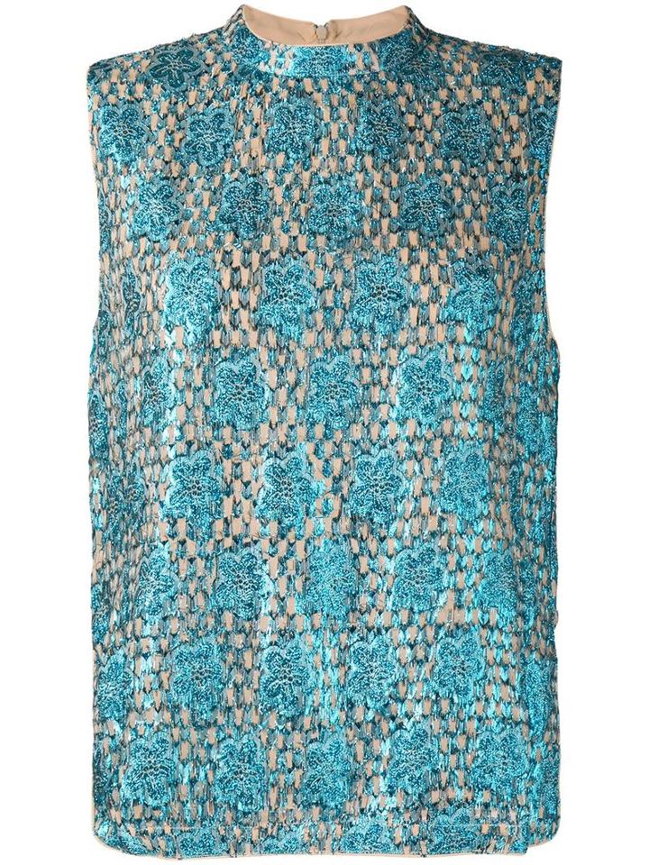 Ganni 'emiko' Metallic Jacquard Top, Women's, Size: 34, Blue, Viscose/metallic Fibre