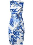 Versace Collection Printed Fitted Dress, Women's, Size: 40, Blue, Viscose/spandex/elastane/polyester