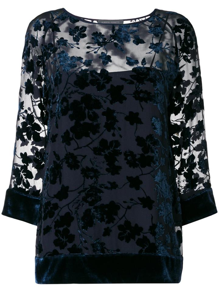 Alberta Ferretti Devoré Effect Blouse - Blue