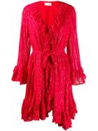 Sundress Ruffled Long Sleeve Dress - Red