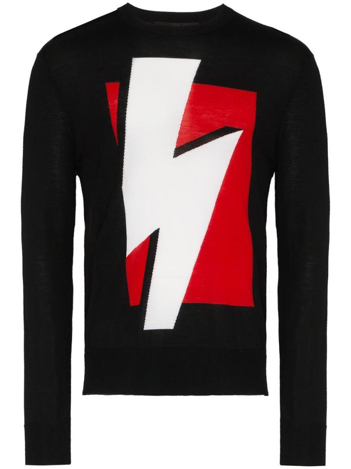 Neil Barrett Lightning Bolt Knit Crew Neck Sweater - Black