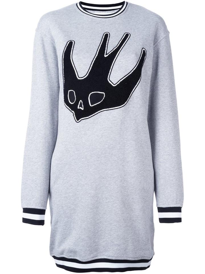 Mcq Alexander Mcqueen Swallow Patch Sweatshirt Dress, Women's, Size: Medium, Grey, Cotton