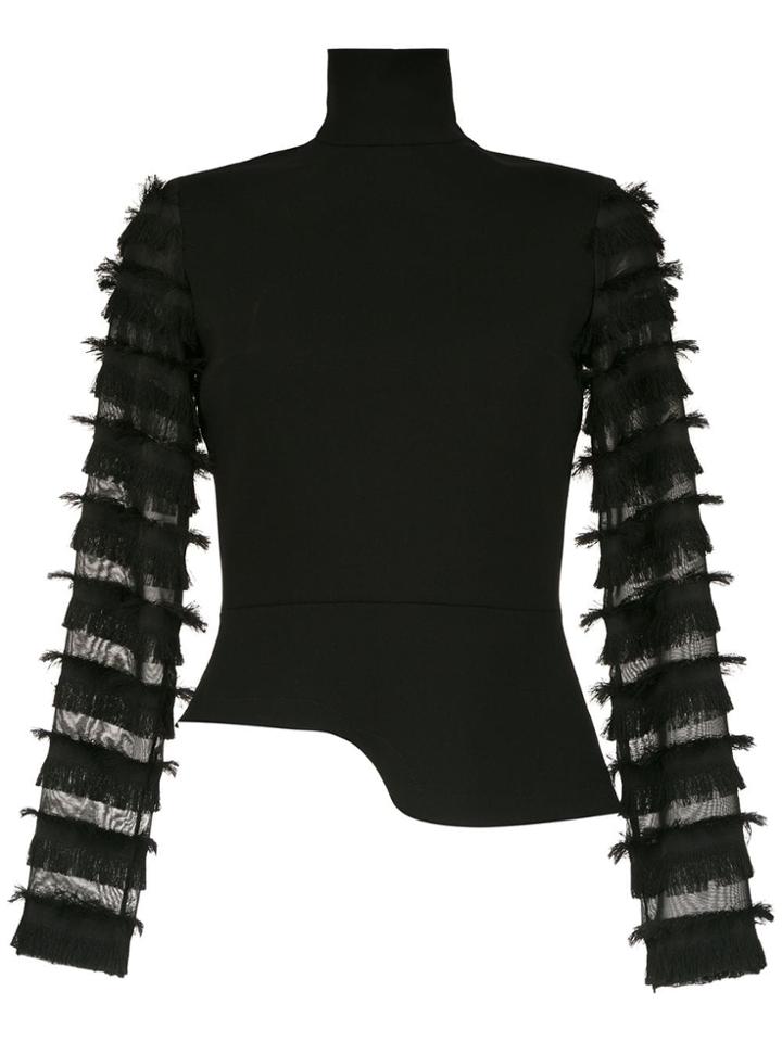 Gloria Coelho Fringed Long Sleeved Top - Black
