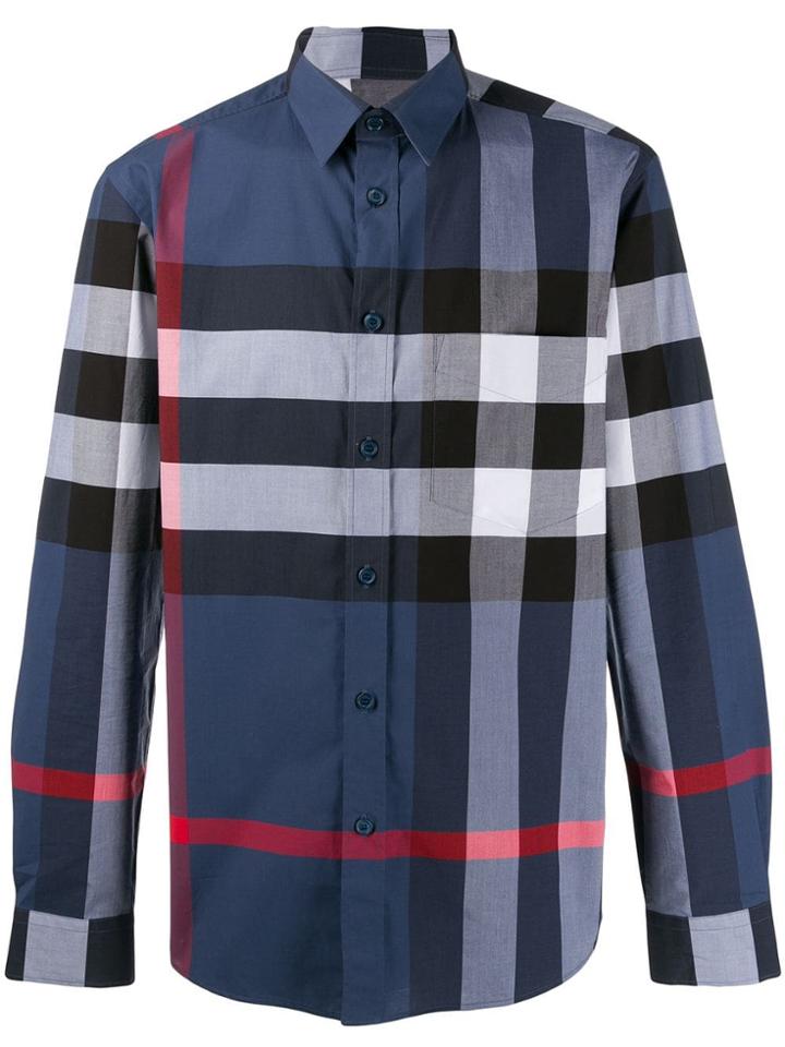 Burberry Oversized Check Shirt - Blue