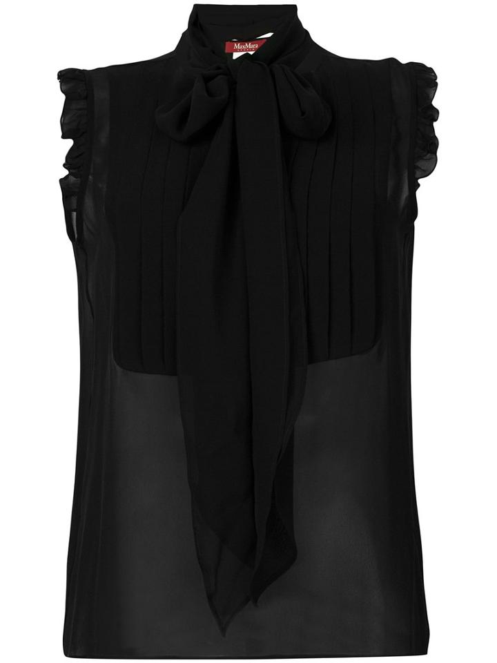 Max Mara Studio - Sleeveless Pleat Blouse - Women - Silk/polyester - 42, Black, Silk/polyester