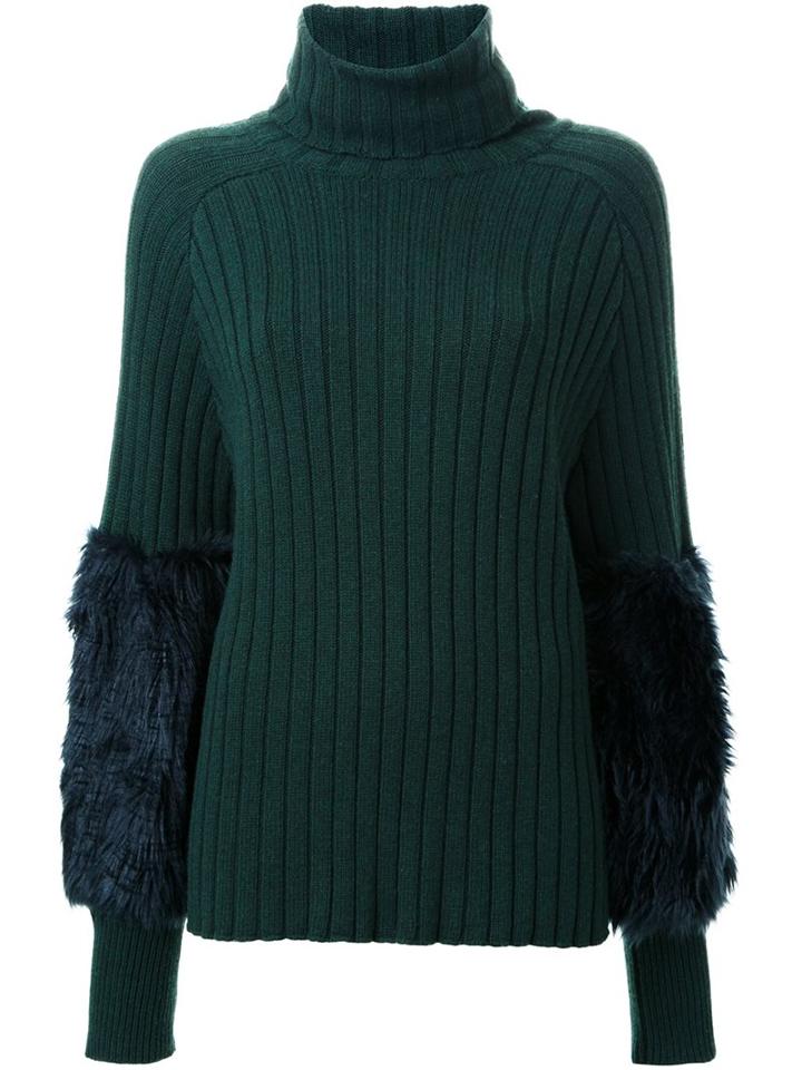 Muveil Roll Neck Ribbed Sweater, Women's, Size: 38, Green, Cotton/acrylic/nylon/wool
