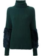 Muveil Roll Neck Ribbed Sweater, Women's, Size: 38, Green, Cotton/acrylic/nylon/wool