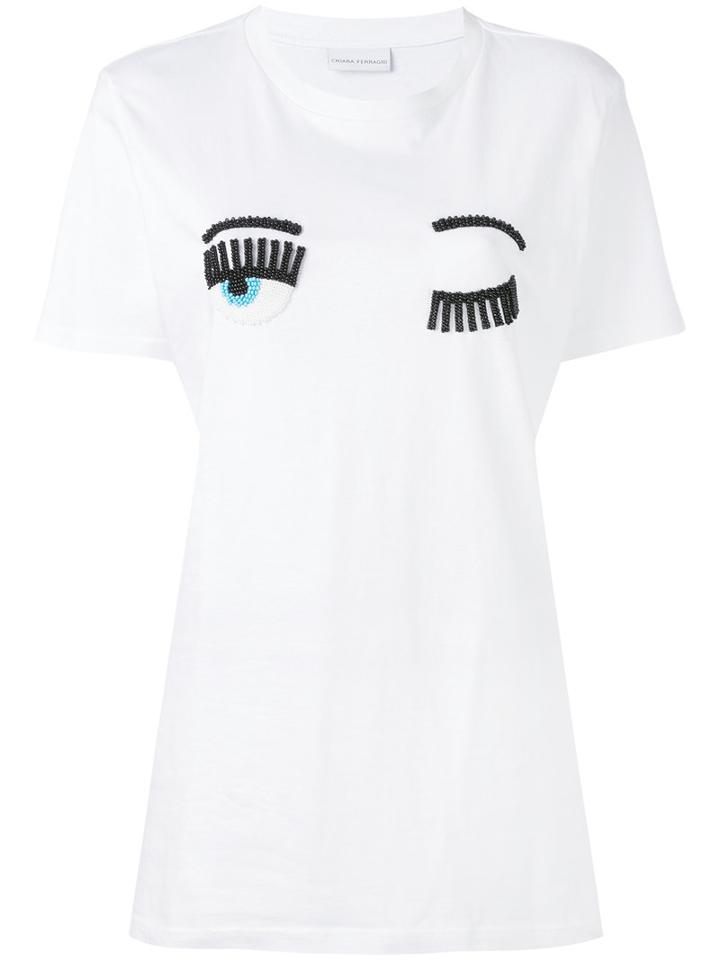 Chiara Ferragni Flirting Eyes Beads T-shirt, Women's, Size: Small, White, Cotton/acrylic