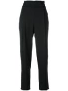 Armani Collezioni High Waisted Cropped Trousers, Women's, Size: 42, Black, Silk/spandex/elastane/polyester