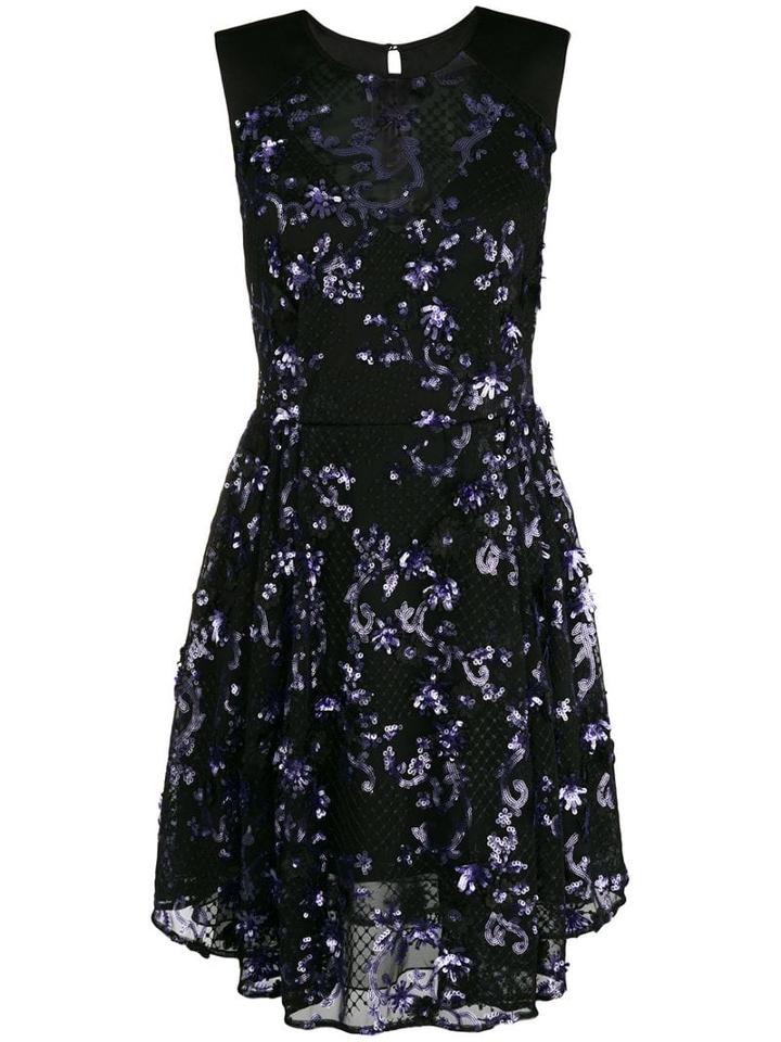 Three Floor Sequins Embellished Flared Dress - Purple
