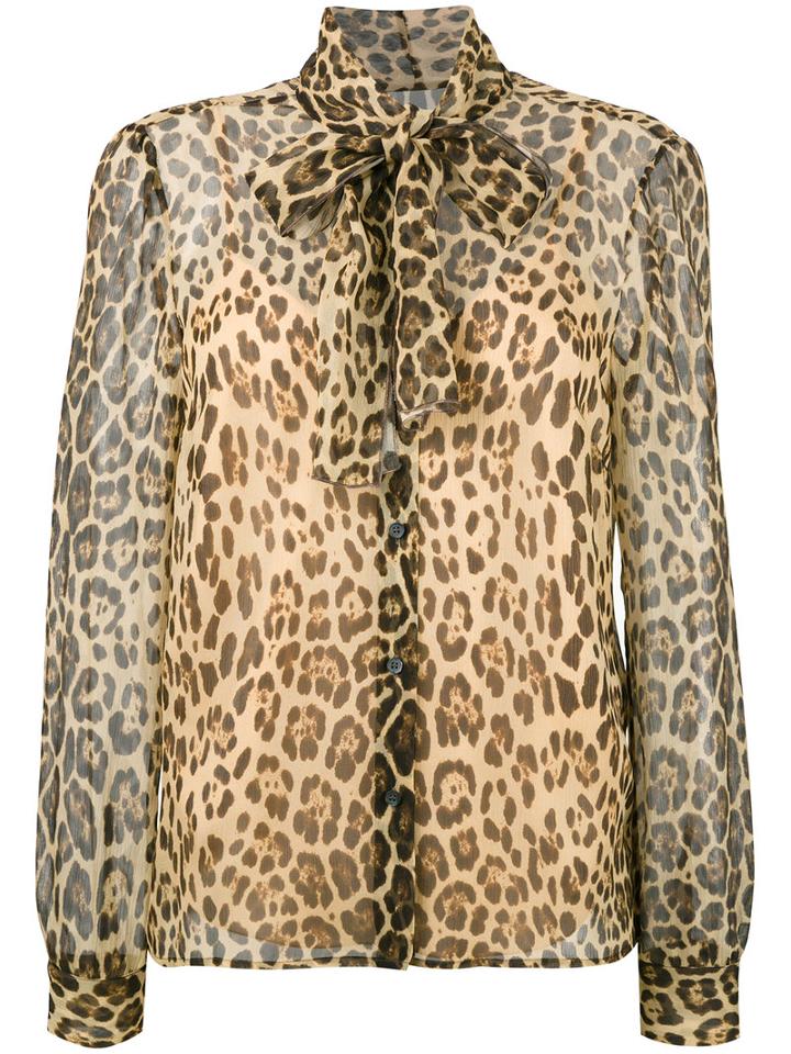 Red Valentino Pussy-bow Leopard Blouse, Women's, Size: 44, Brown, Silk