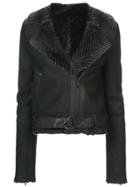 Kimora Lee Simmons Chevron Fur Collar Bomber Jacket - Black