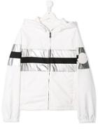 Moncler Kids Striped Hooded Rain Jacket - White
